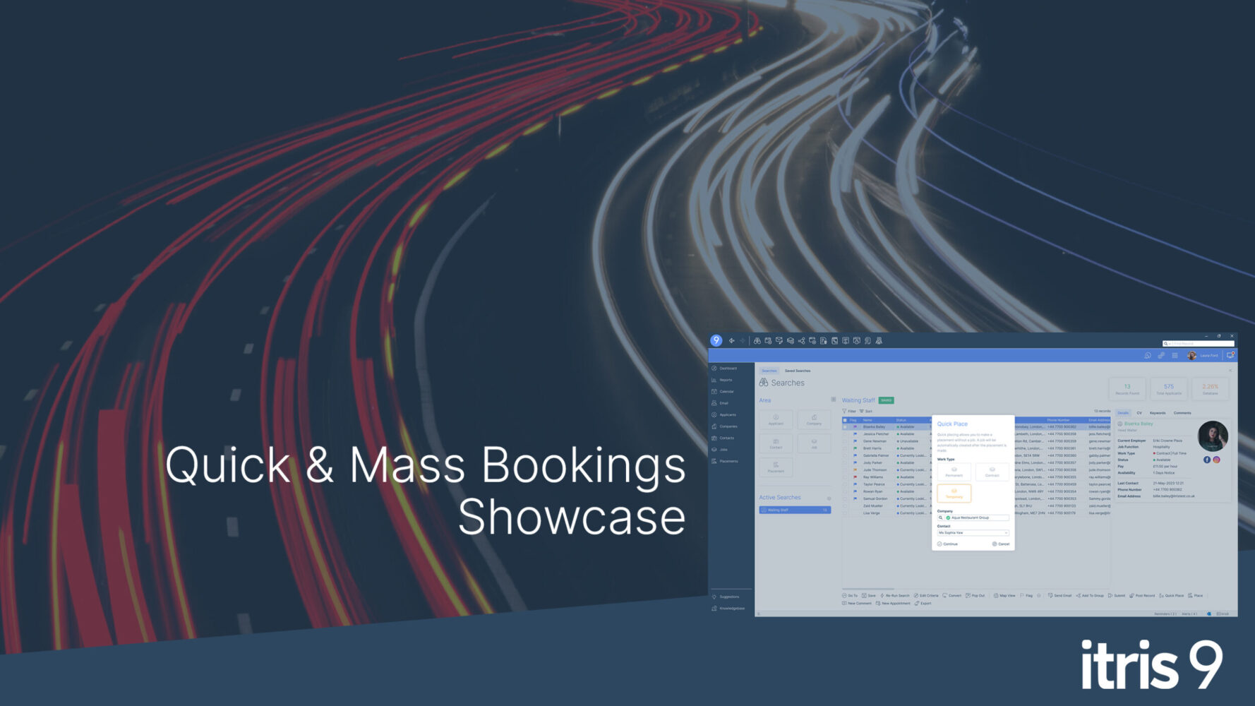 Recruitment CRM software itris 9 Quick and Mass Bookings Showcase Video