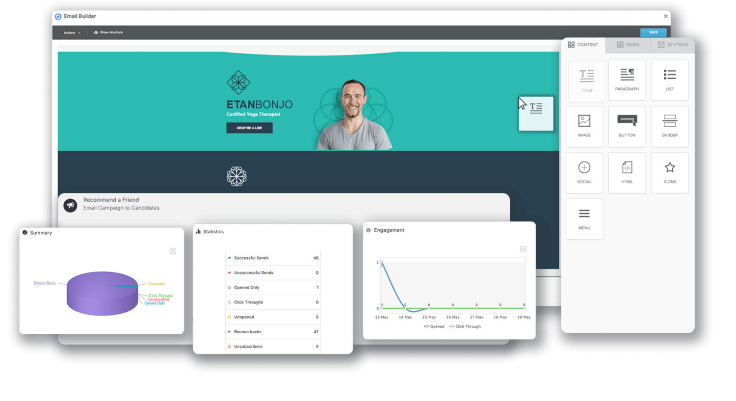Branded email campaign builder inside a recruitment CRM and ATS